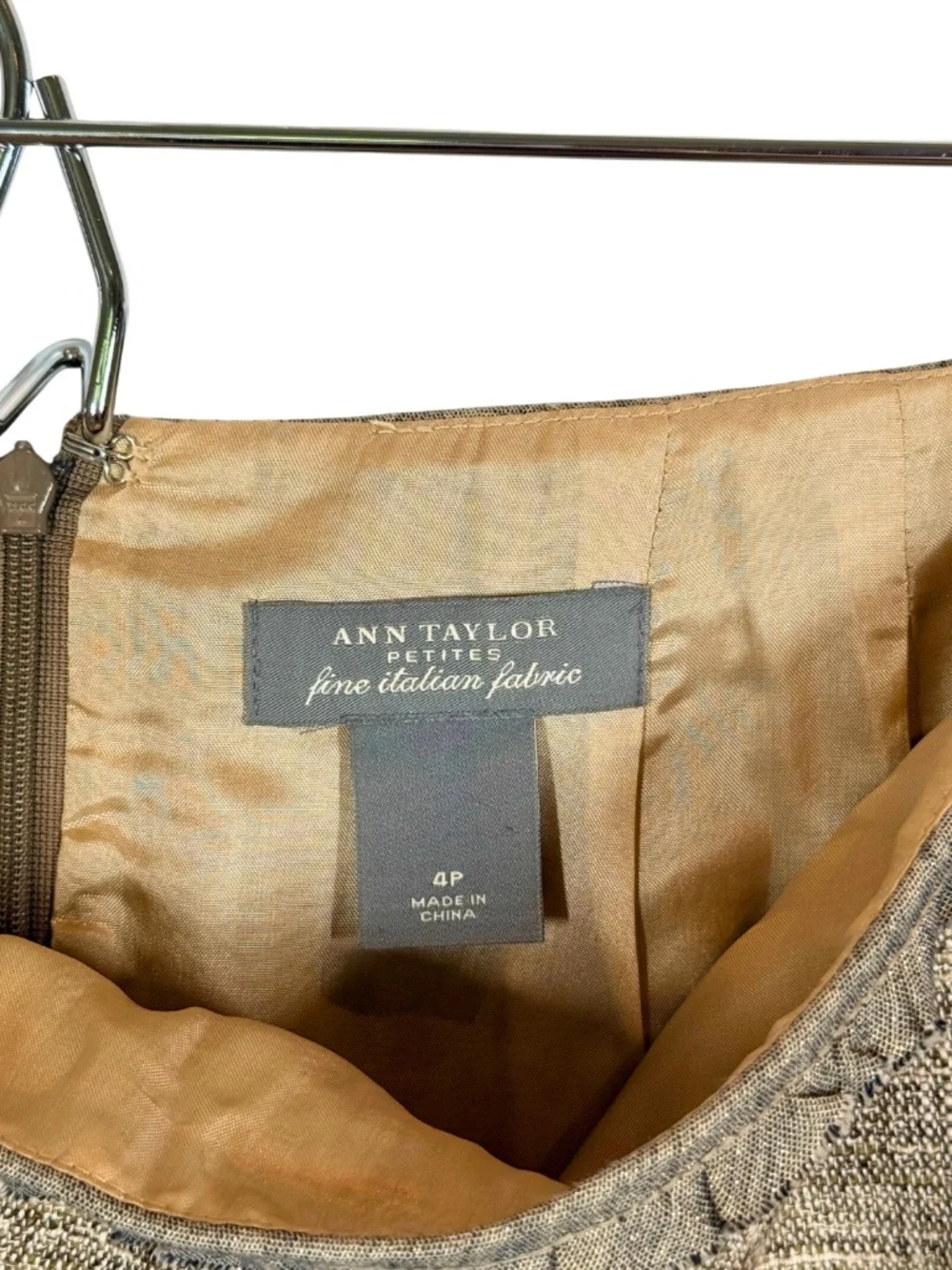 Ann Taylor Petites 4P Tan Tweed Pencil Skirt Italian Fabric Lined